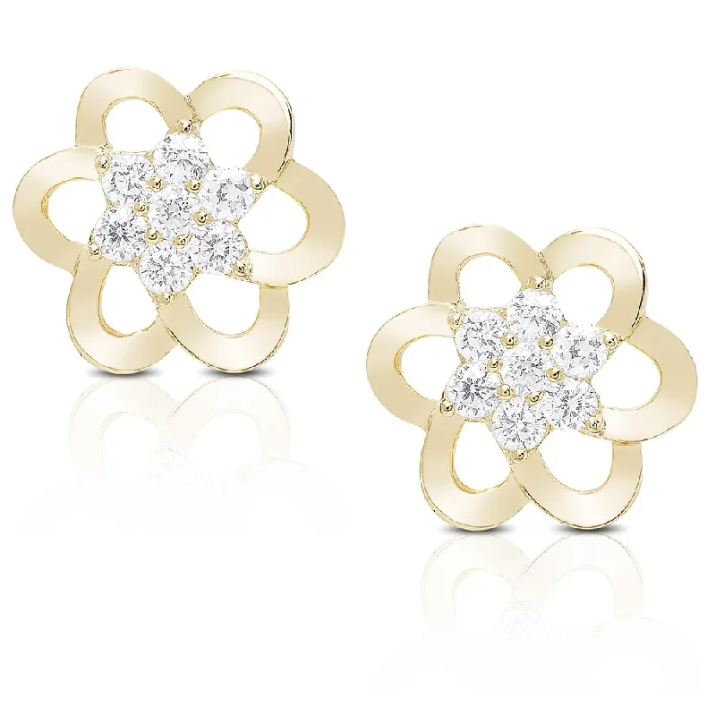 Samantha Stone Sterling Silver or Gold Over Silver Cubic Zirconia Flower Stud Earrings