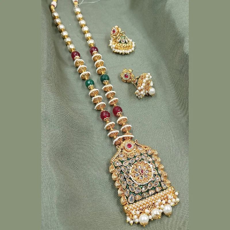 Padmawati Bangles Gold Plated Crystal Stone And Pearls Long Necklace Set