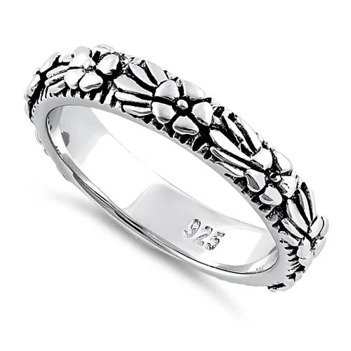 Sterling Silver Plumeria Flower Eternity Band