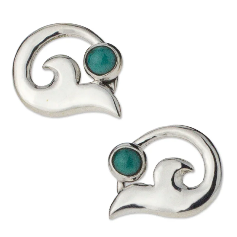 Novica Handmade Silver Lilies Turquoise Button Earrings