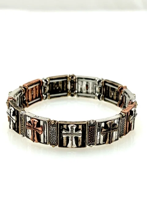 Cross Multi Metal Stretch Inspirational bracelet