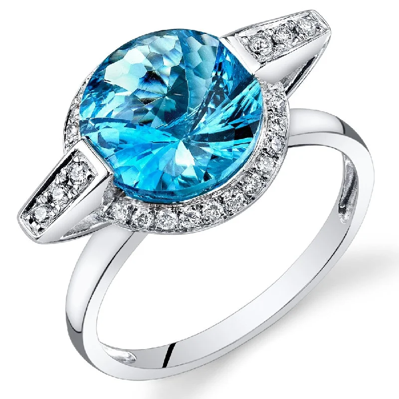 14k White Gold 3.75ct Swiss Blue Topaz and Diamond Ring