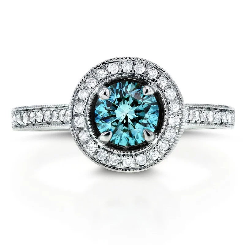 Annello by Kobelli 14k White Gold 1 ct TDW Fancy Blue Halo Diamond Ring