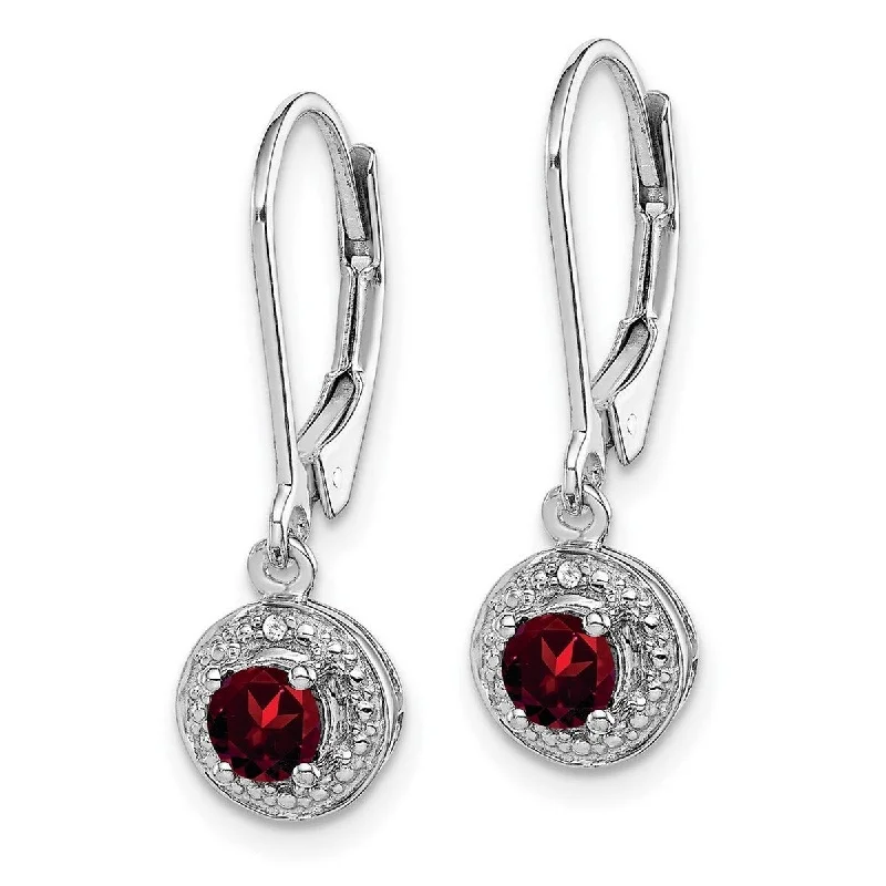 Curata 925 Sterling Silver 26x7mm Diamond and Garnet Leverback Earrings