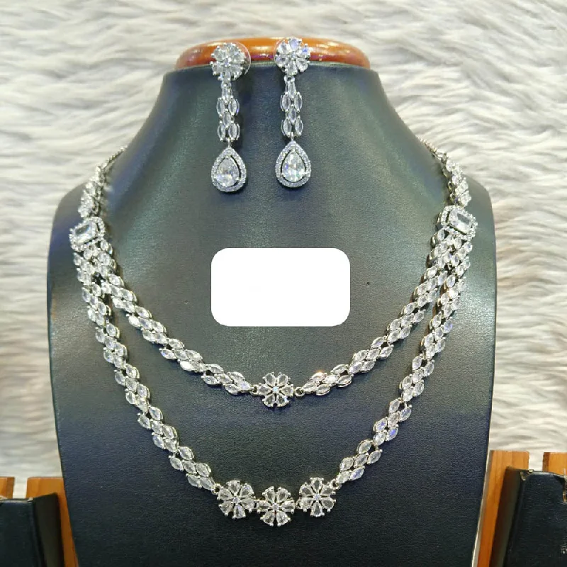 Jain Jewellers Silver Plated AD Necklace Set