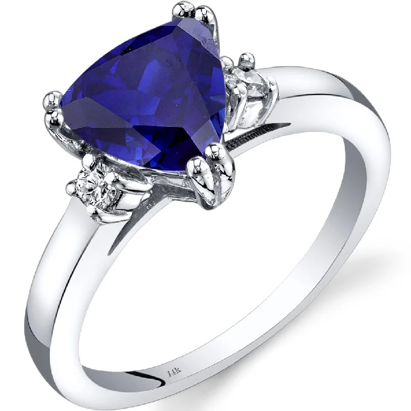 14k White Gold 2.5ct Created Blue Sapphire and Diamond Ring