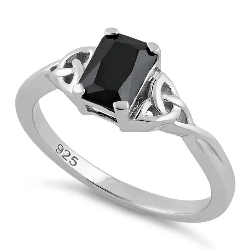 Sterling Silver Rectangle Black Celtic CZ Ring