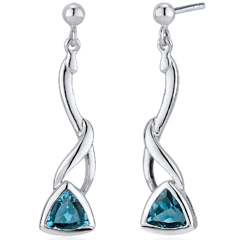 Sterling Silver 1.5ct London Blue Topaz Trillion Dangling Earrings