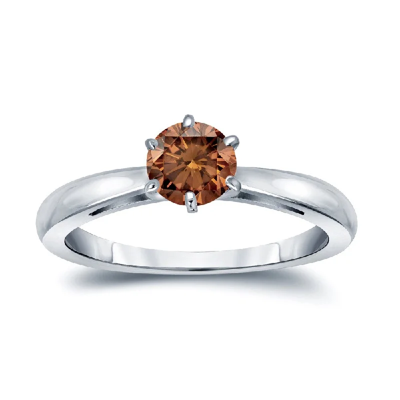 Auriya 1/3ctw 6 Prong Round Solitaire Brown Diamond Ring 14k Gold (SI1-SI2)