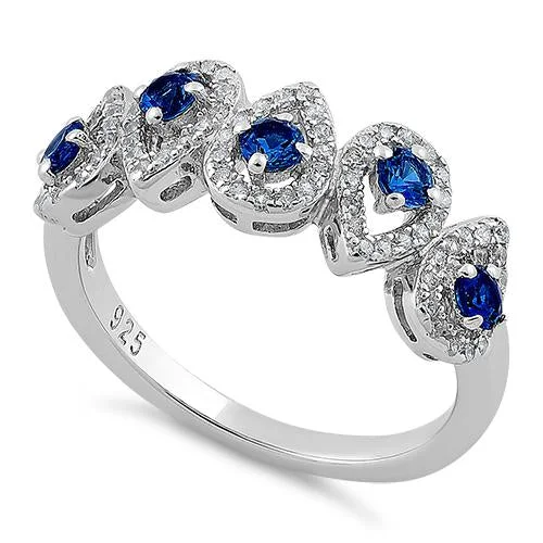 Sterling Silver Tear Drops Blue Spinel CZ Ring