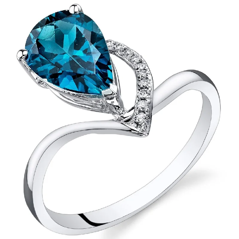 14k White Gold 2.2ct London Blue Topaz and Diamond Ring