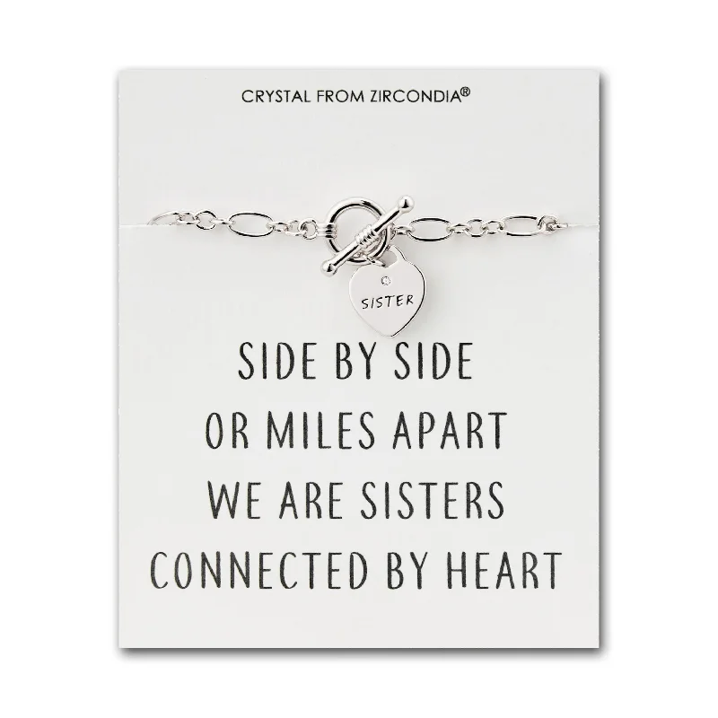 Sister Charm Bracelet with Quote Card Created with Zircondia® Crystals