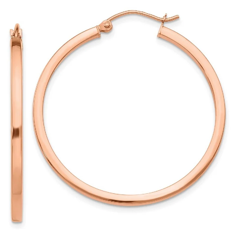 Curata 14k Rose Gold 35x2mm Light Weight Square Tube Hoop Earrings