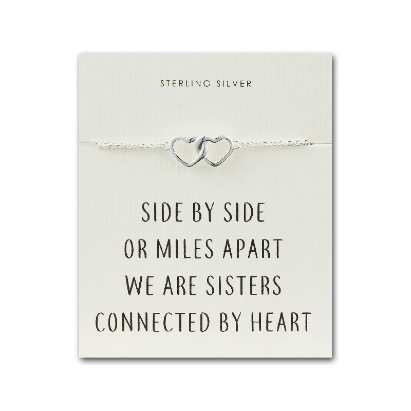 Sterling Silver Sister Heart Link Bracelet with Quote Card