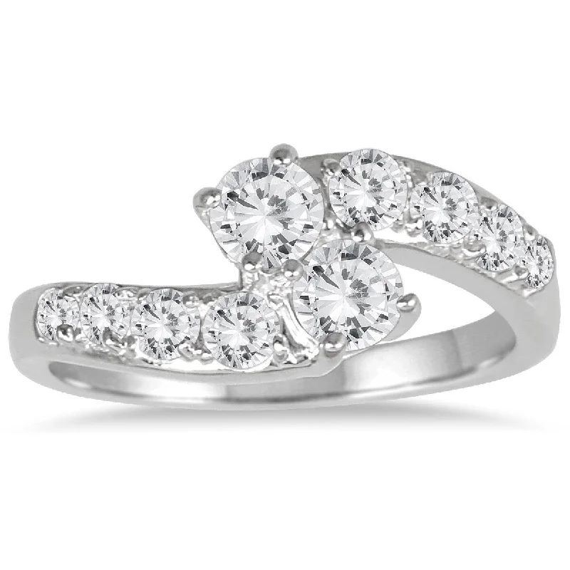 Marquee 1 Carat TW Two Stone Diamond Ring in 10K White Gold