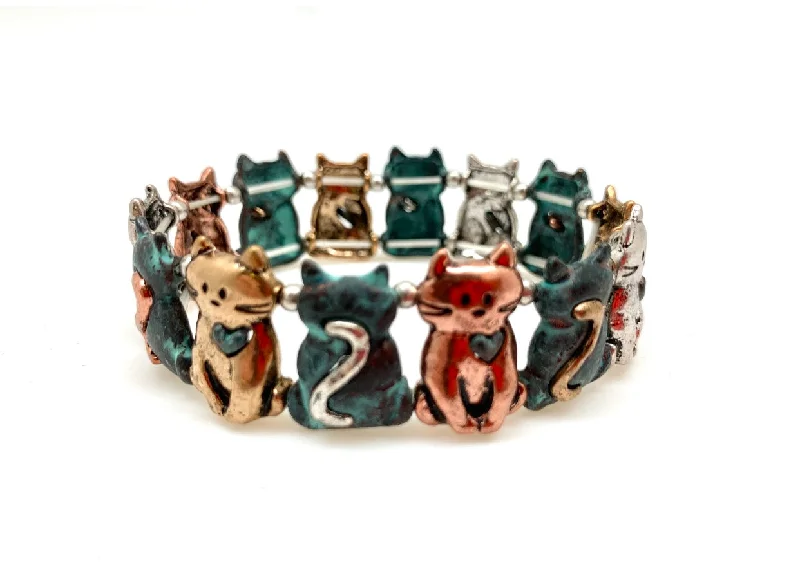 Patina Cat with Tail Stretch Bracelet