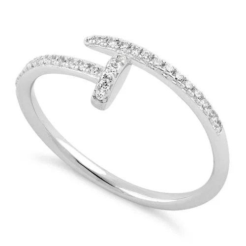 Sterling Silver Minimalist Abstract CZ Ring