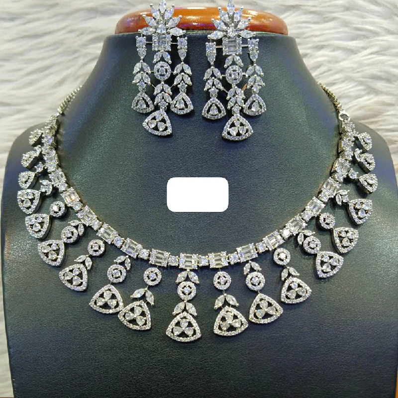 Jain Jewellers Silver Plated AD Necklace Set