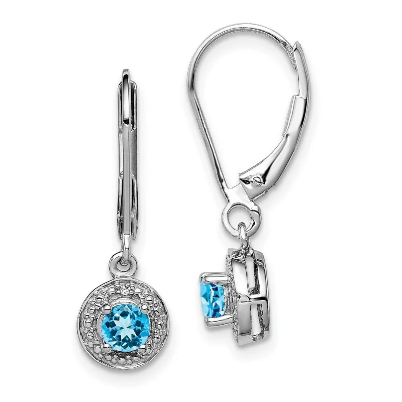 Curata 925 Sterling Silver 26x7mm Diamond and Blue Topaz Leverback Earrings