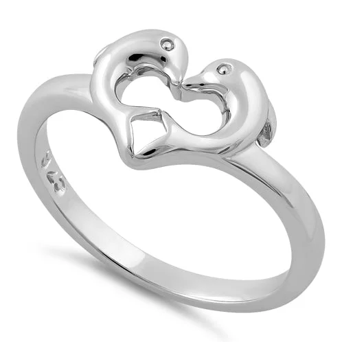 Sterling Silver Dolphins Heart Ring