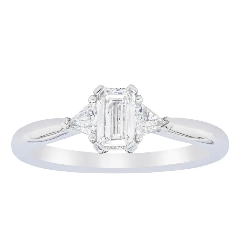 18ct White Gold .50ct Emerald Cut Diamond Ring