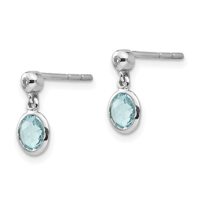 Curata 925 Sterling Silver 11x6mm Blue Topaz and Diamond Post Earrings