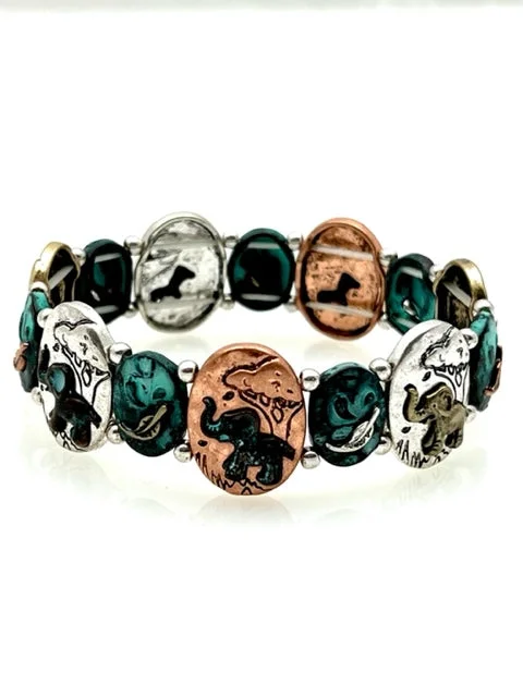 Patina Stretch Bracelet - Elephant under Tree