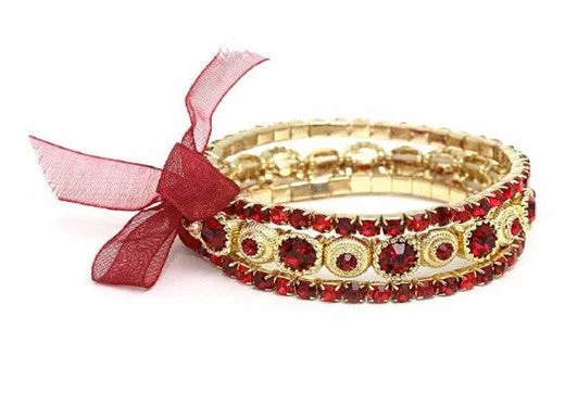 Crystal Bracelets set of 3 Gold and Red