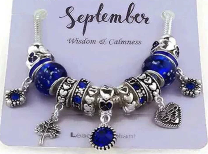 September Birth Stone Multi Bead and Charm Gift Bracelet