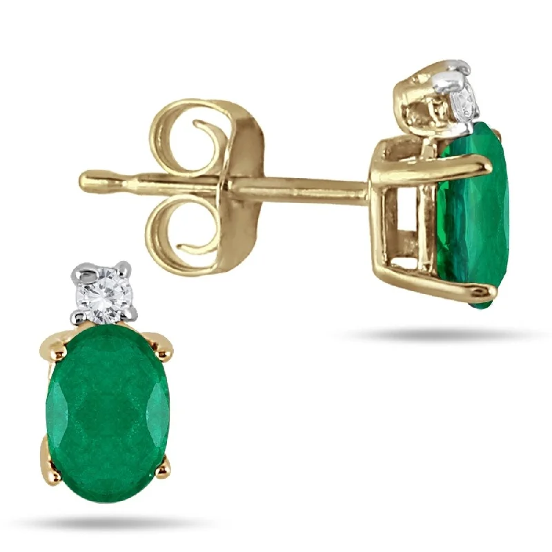 Marquee Oval Emerald Drop and Diamond Earrings in 14K Yellow Gold