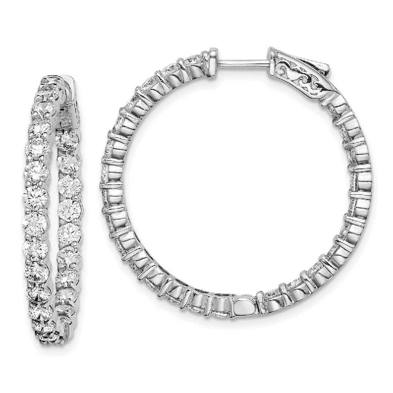 Curata 925 Sterling Silver Rhodium Plated Cubic Zirconia 31x3mm Inside/out Hoop Earrings