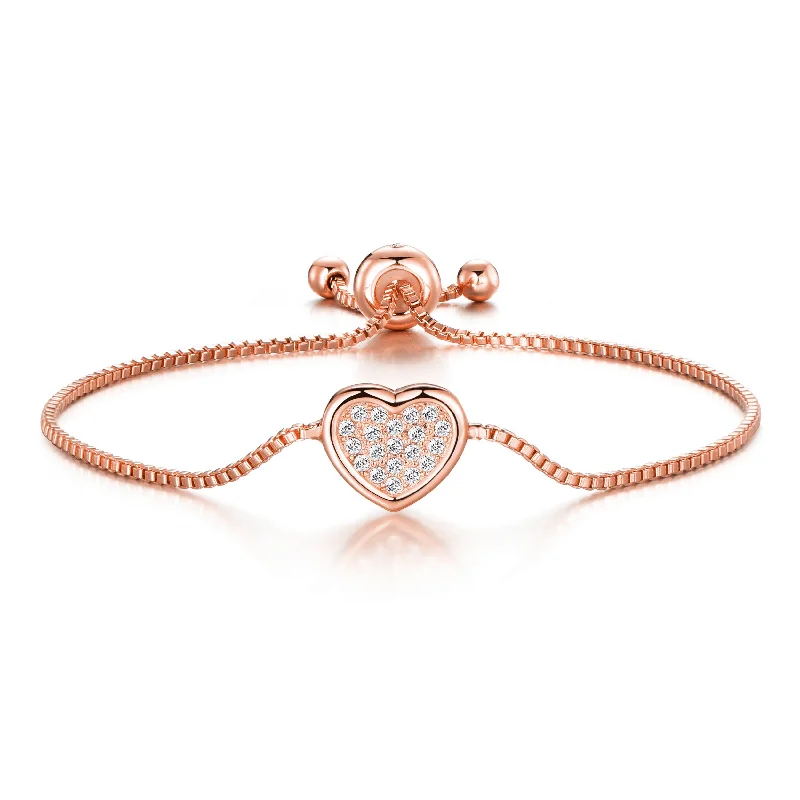 Rose Gold Plated Pave Heart Friendship Bracelet Created with Zircondia® Crystals