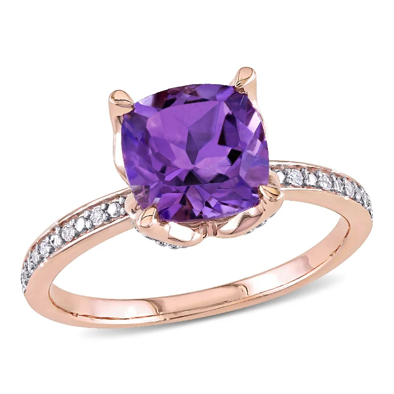 Miadora Cushion-Cut Amethyst and Diamond Ring in 10k Rose Gold