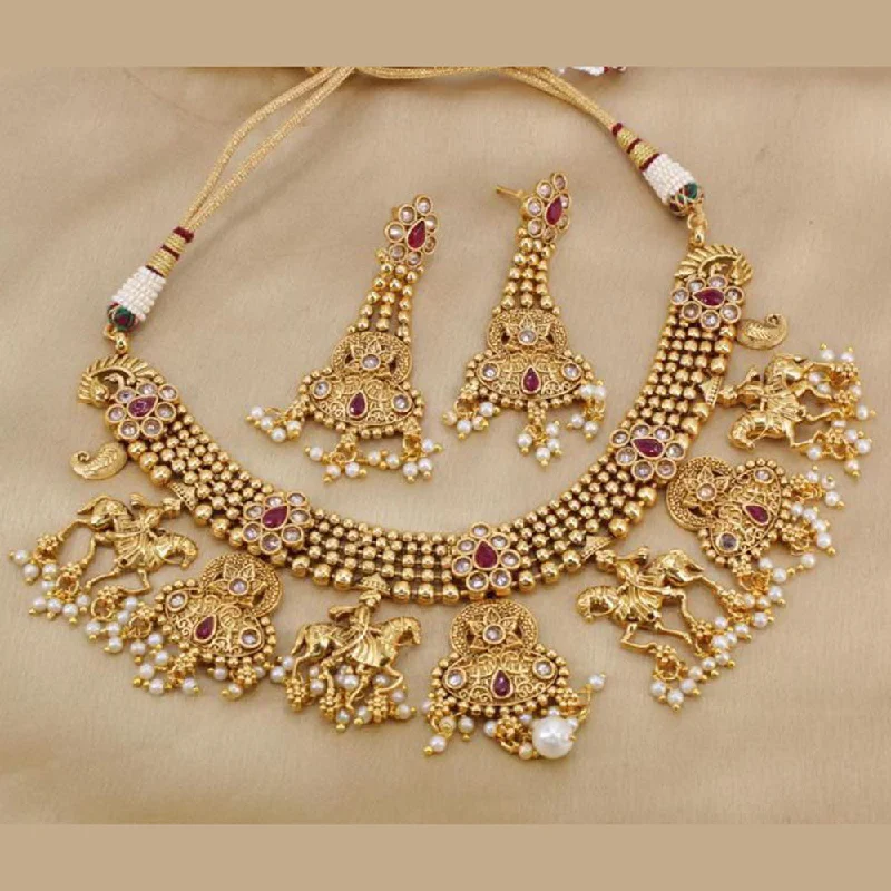 Manisha Jewellery Gold Plated Crystal Stone Hourse Style Pearls Necklace Set