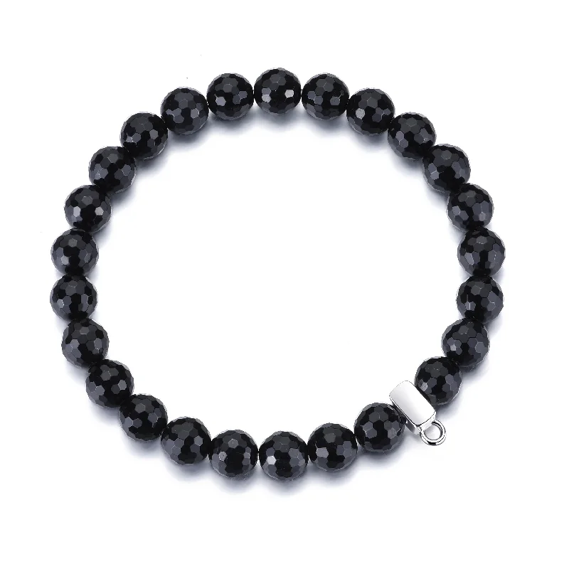 Faceted Black Onyx Gemstone Charm Stretch Bracelet