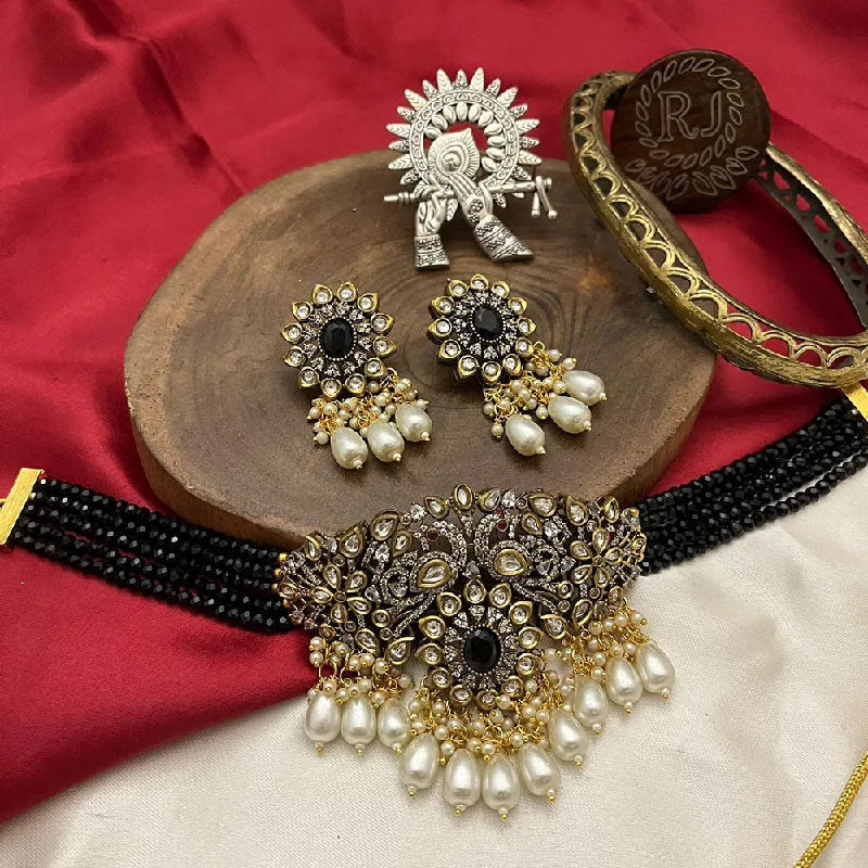 FS Collection 2 Tone Polki Kundan Stone And Pearls Choker Necklace Set