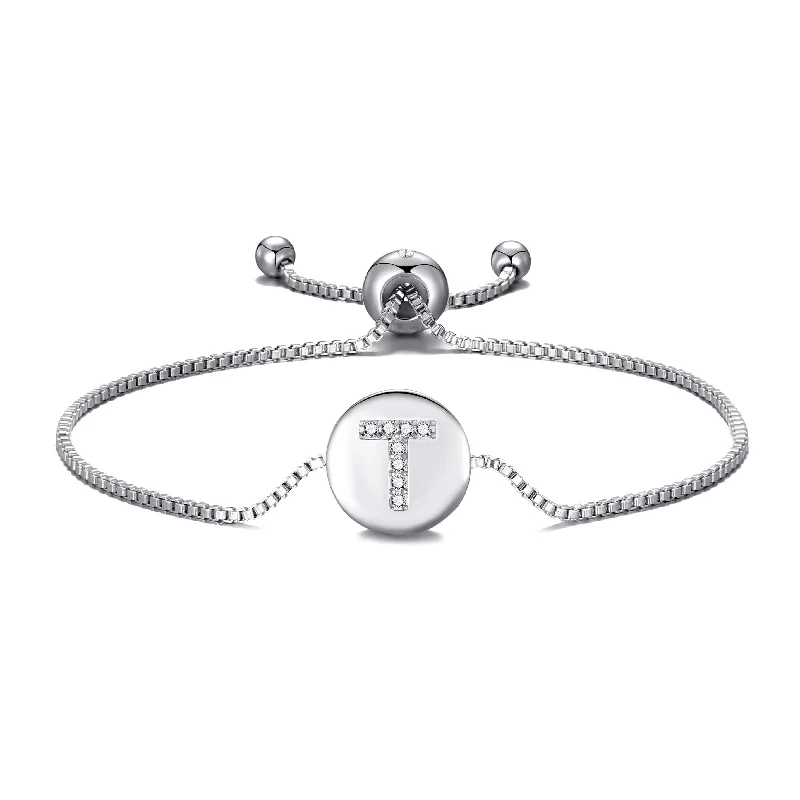 Initial Friendship Bracelet Letter T Created with Zircondia® Crystals