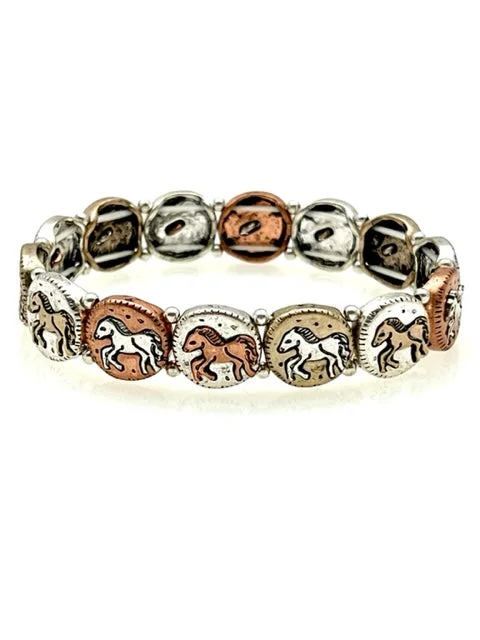 Multi Metal Stretch Bracelet - Horses