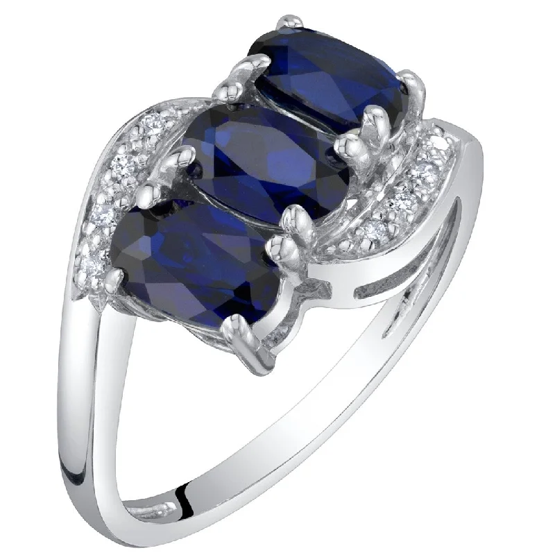 14k White Gold 1.54ct Created Blue Sapphire and Diamond Ring