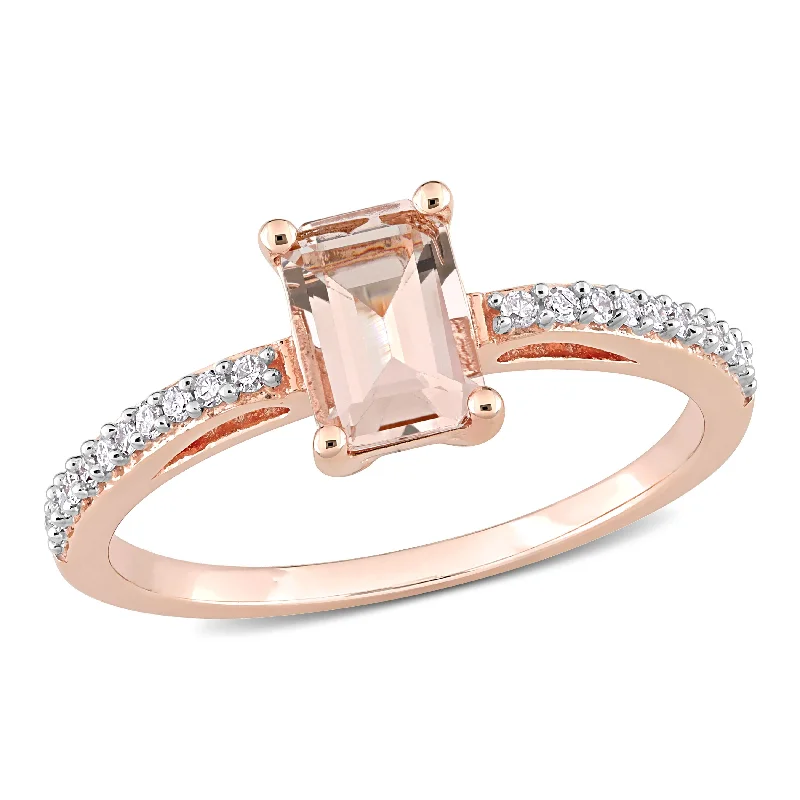 Miadora 10k Rose Gold Octagon-cut Morganite and 1/10ct TDW Diamond Ring