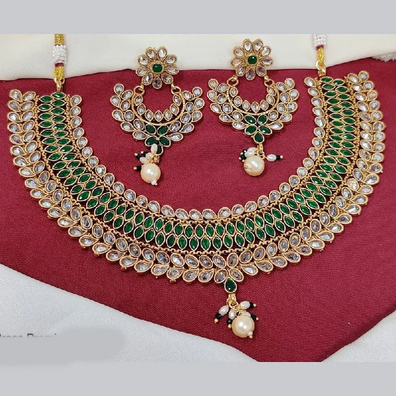 FS Collection Gold Plated Crystal Stone And Pearls Necklace Set