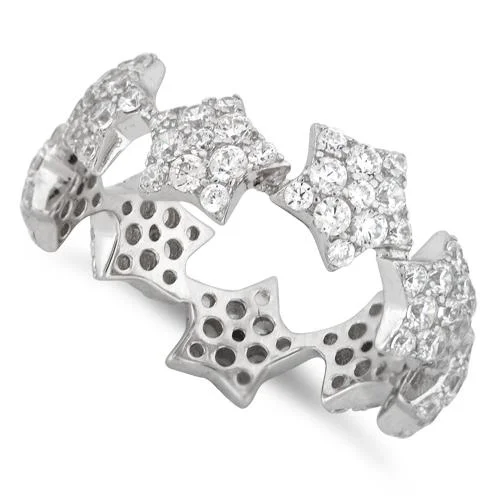 Sterling Silver Eternity Stars Pave CZ Ring