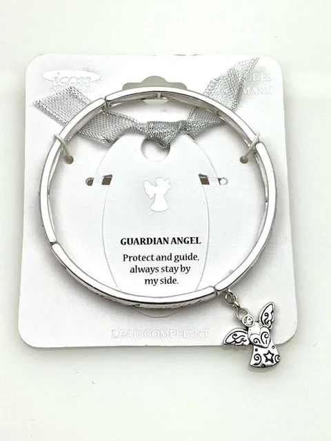 Guardian Angel Silver Stretch Inspirational Charm bracelet