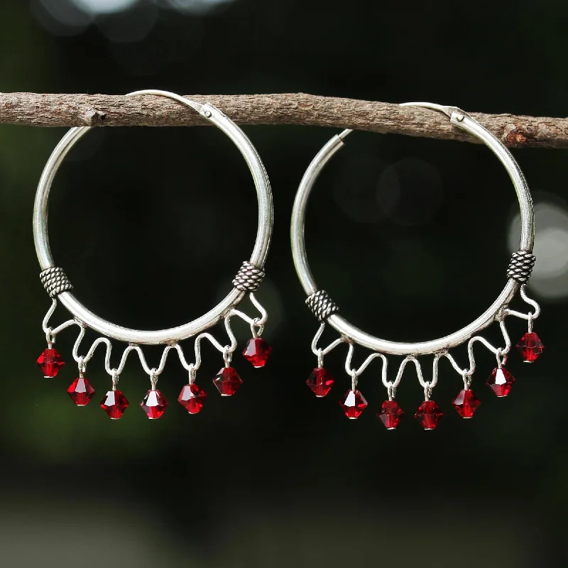 Novica Handmade Classic Red Sterling Silver Hoop Earrings