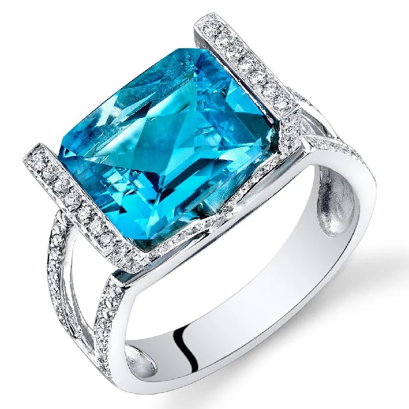 14k White Gold 4.6ct Swiss Blue Topaz and Diamond Ring