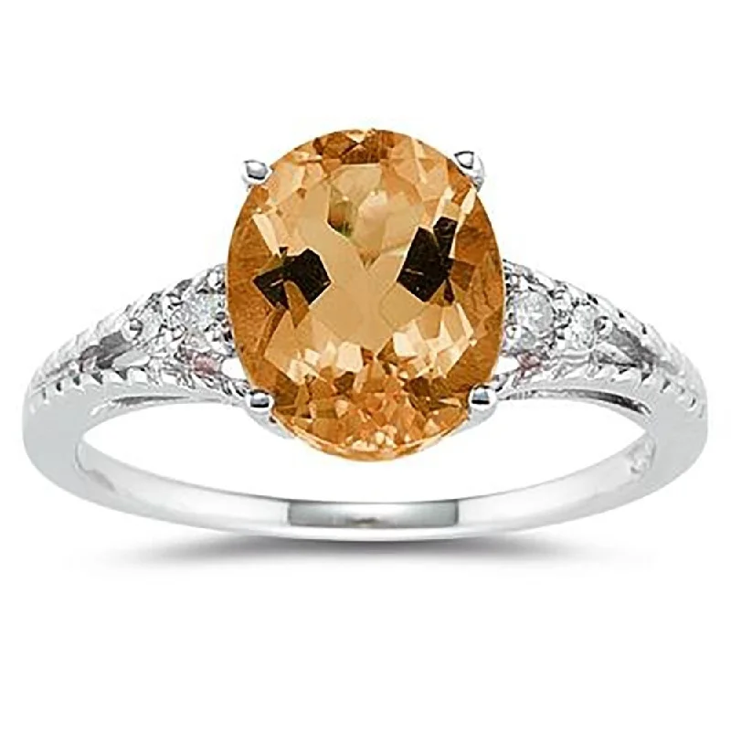 Oval Cut Citrine & Diamond Ring in 14k White Gold