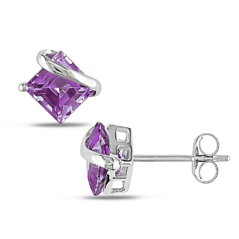 Miadora 10k White Gold 2ct TGW Amethyst Stud Earrings