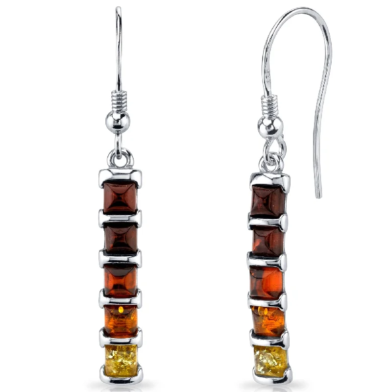 Five-stone Baltic Amber Dangle Earrings in Sterling Silver