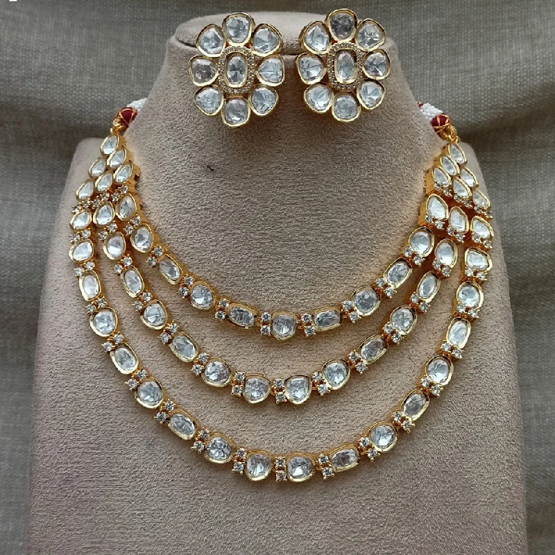 Royal Kundan Jewellery Gold Plated Polki Kundan Multi Layer Necklace Set