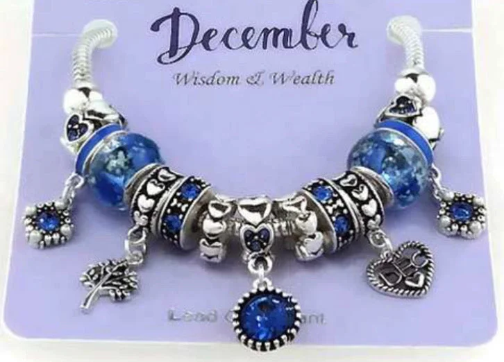 December Birth Stone Multi Bead and Charm Gift Bracelet